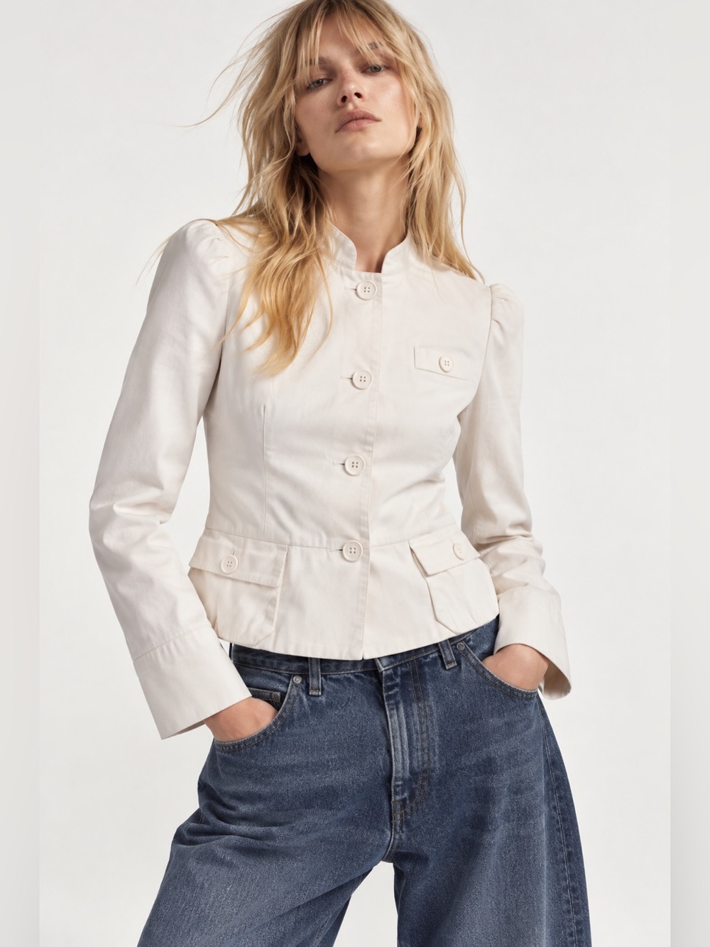 $450 Marc Jacobs Ivory Mandarin Collar Button-Front Utility Jacket